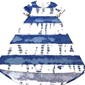 NWT NEW LuLaRoe Carly Blue White Tie Dye Striped Swing Dress High Low Flowy